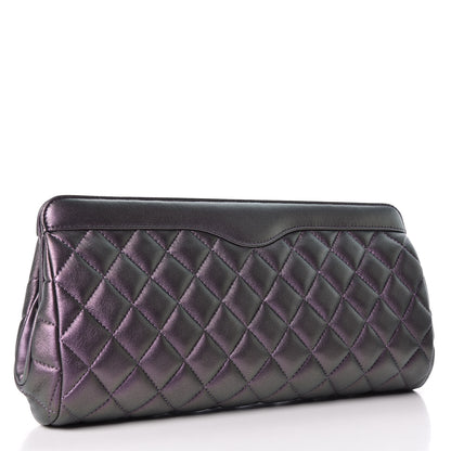 Chanel Iridescent Lambskin Quilted Clutch Dark Purple 3 of 10