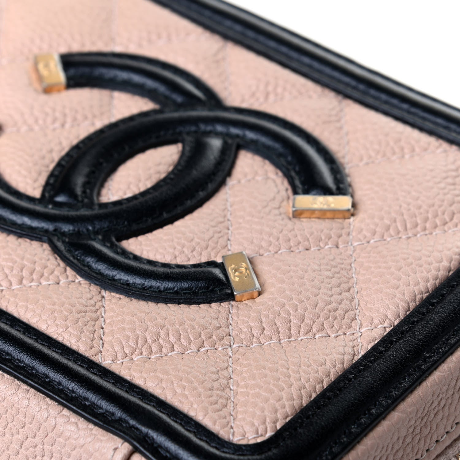 Chanel Caviar Quilted CC Filigree Vanity Clutch With Chain Beige Black 5 of 5