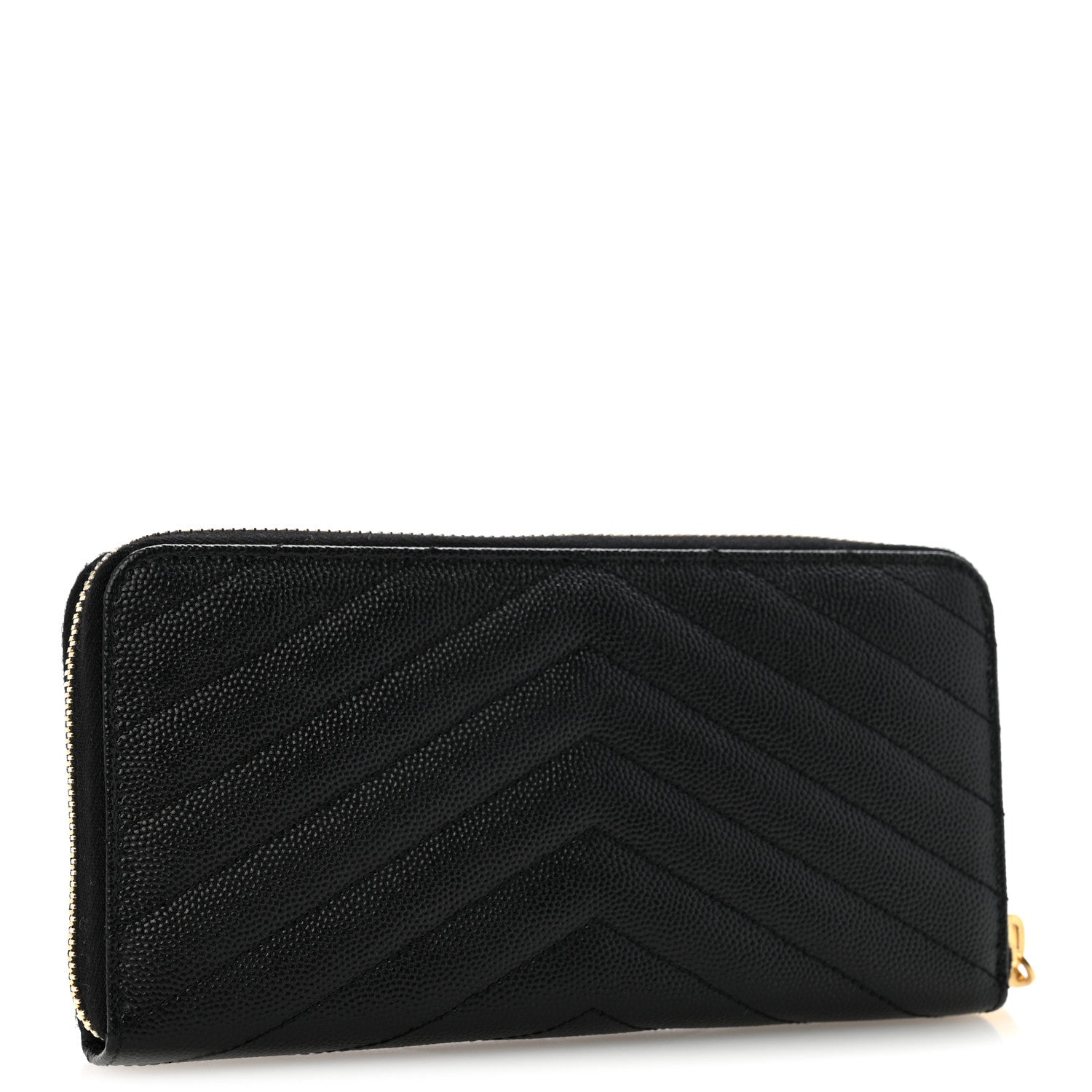 Saint Laurent Grain De Poudre Matelasse Chevron Monogram Zip Around Wallet Black 3 of 10