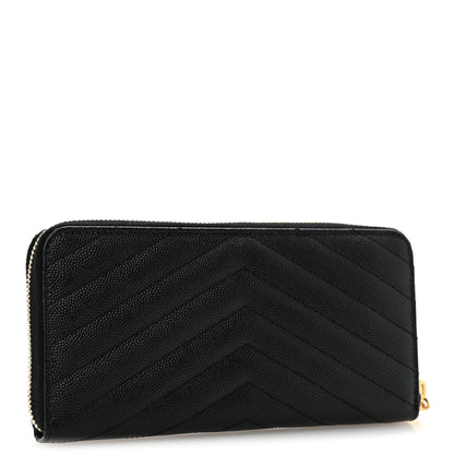 Saint Laurent Grain De Poudre Matelasse Chevron Monogram Zip Around Wallet Black 3 of 10