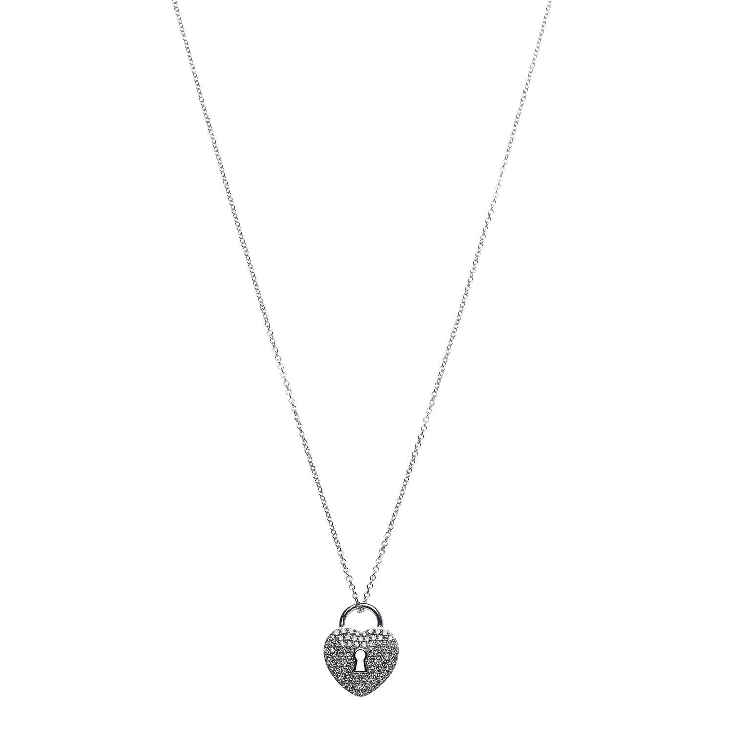 Platinum Diamond Small Heart Lock Pendant Necklace