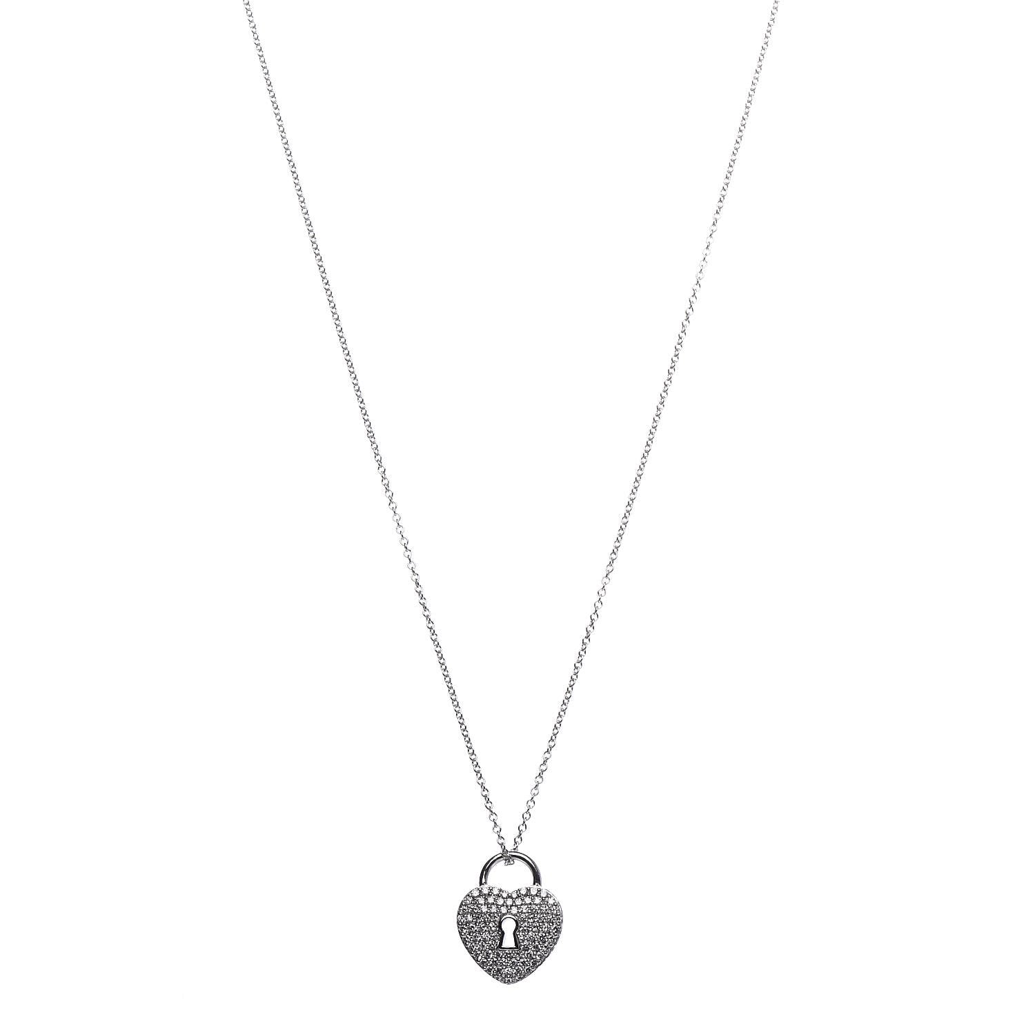 Tiffany Platinum Diamond Small Heart Lock Pendant Necklace 1 of 7