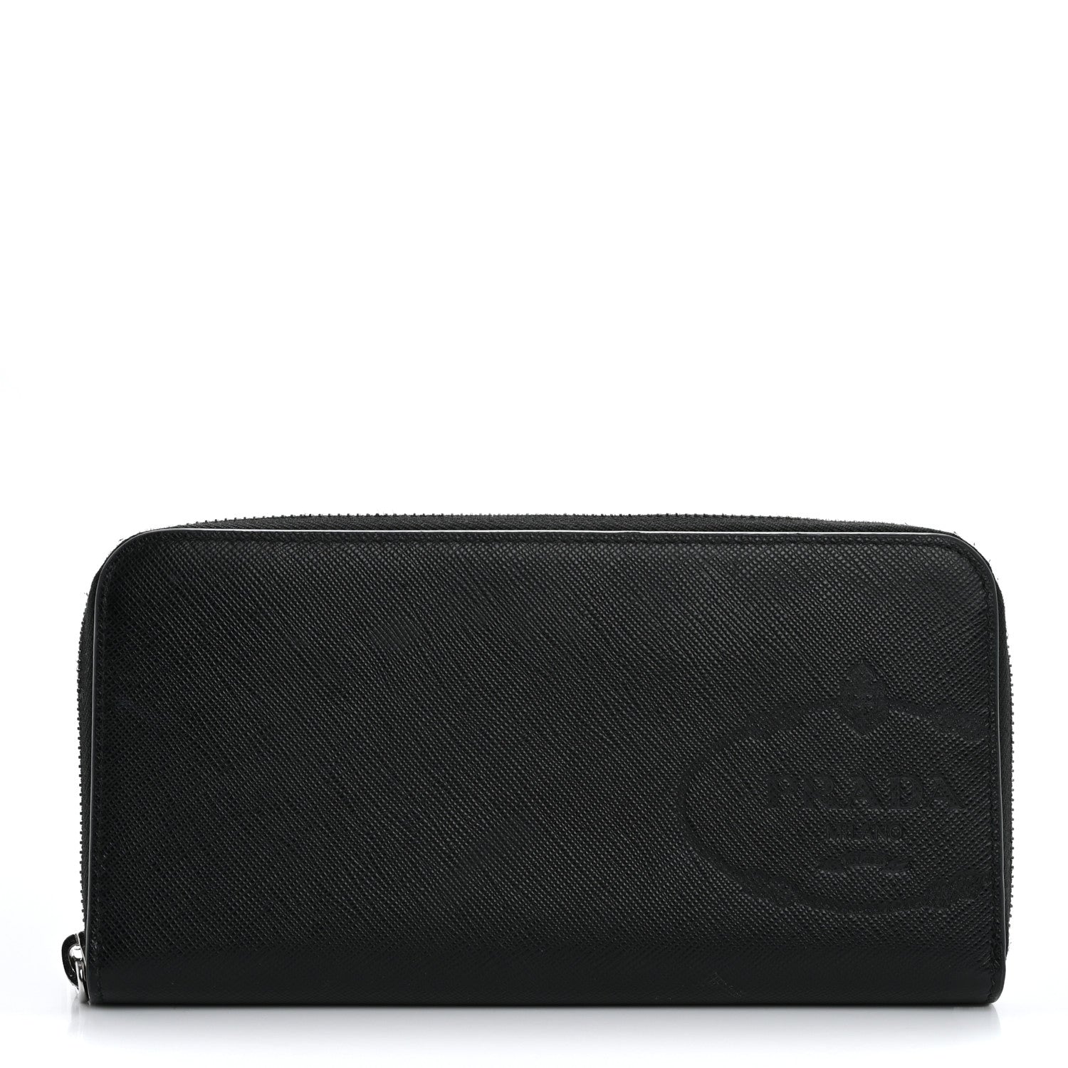 Prada Saffiano Embossed Zip Around Wallet Black 1 of 13