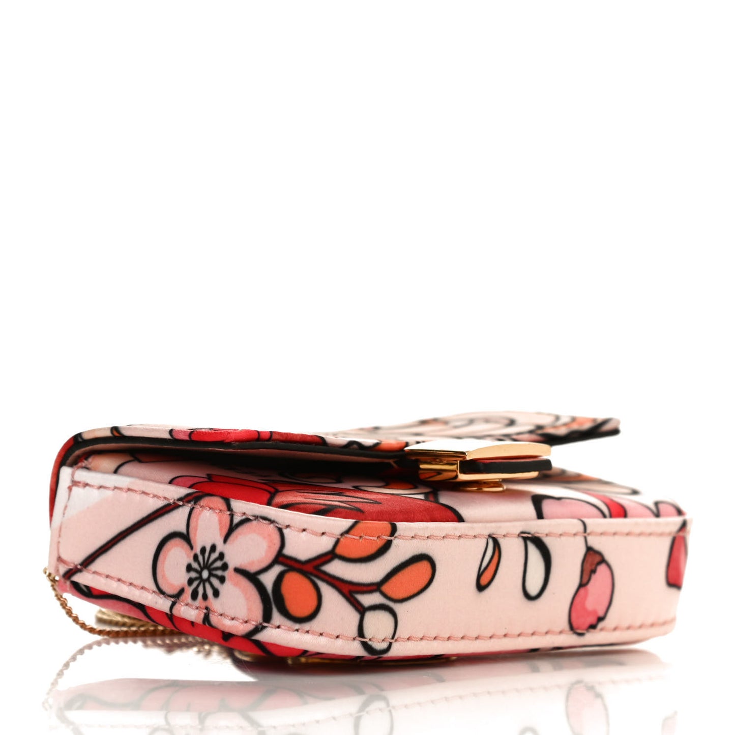 Stretch Satin Vitello Grace Floral Print Nano Baguette Charm Rose Multicolor Rosso Cardinale