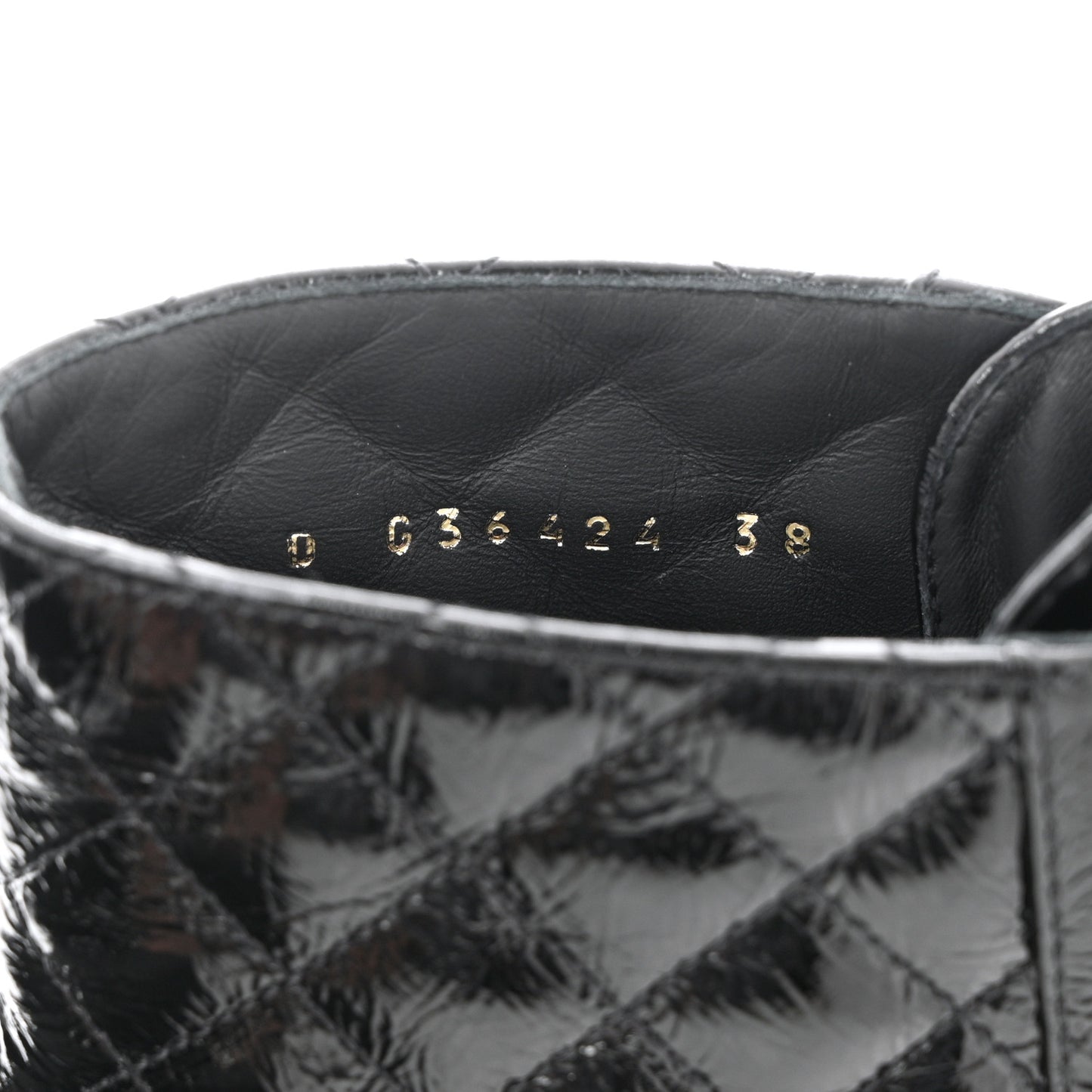 Shiny Goatskin Calfskin Quilted Lace Up Combat Boots 38 Black
