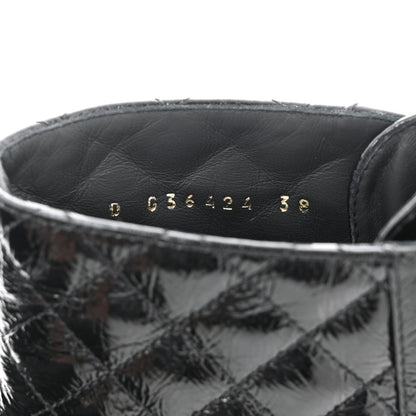 Chanel Shiny Goatskin Calfskin Quilted Lace Up Combat Boots 38 Black 7 of 10