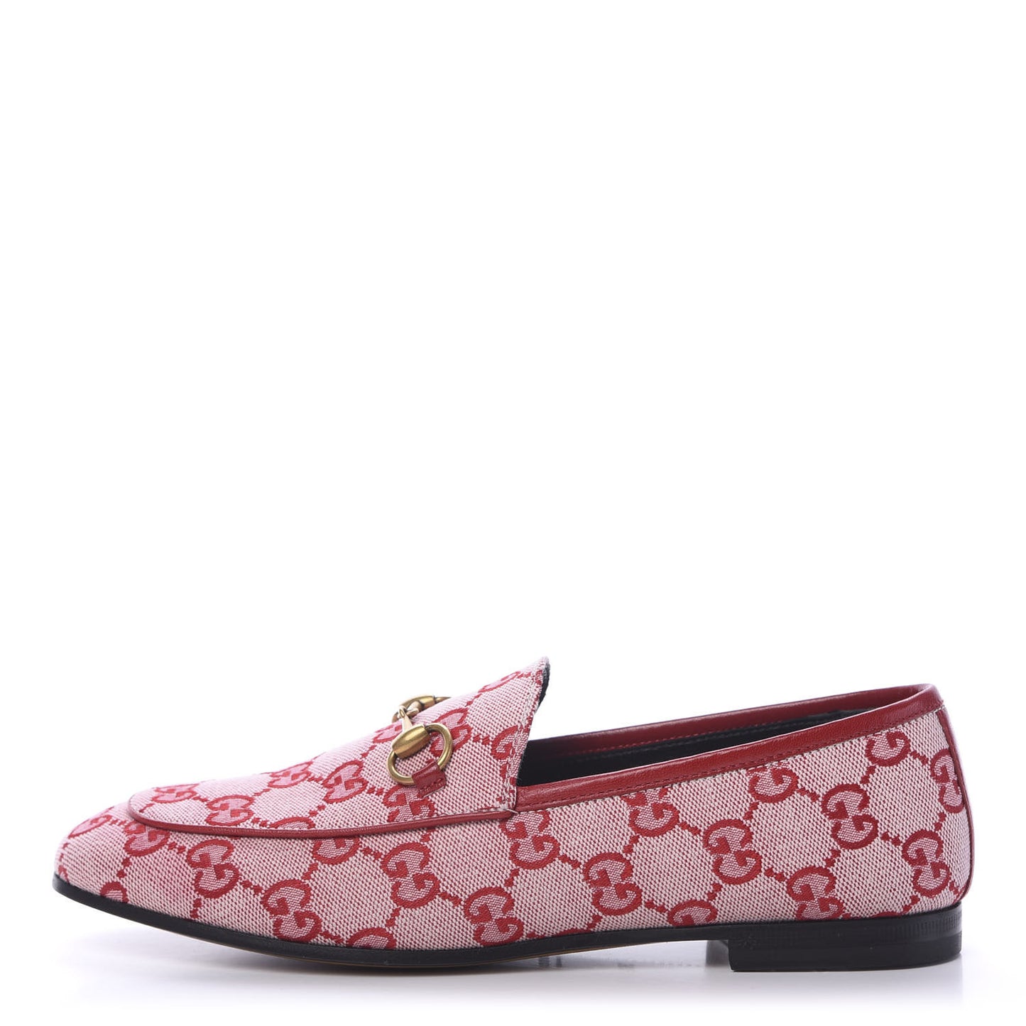 Canvas GG Monogram Horsebit Womens Jordaan Loafers 36.5 Gardenia Hibiscus Red