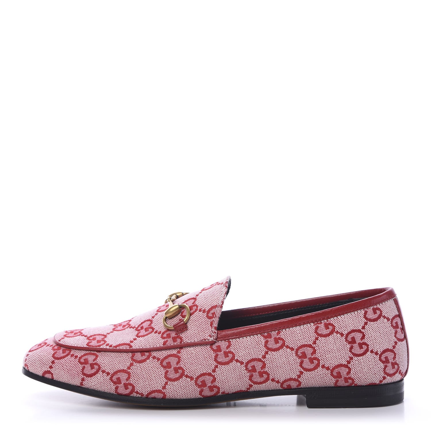 Gucci Canvas GG Monogram Horsebit Womens Jordaan Loafers 36.5 Gardenia Hibiscus Red 1 of 8