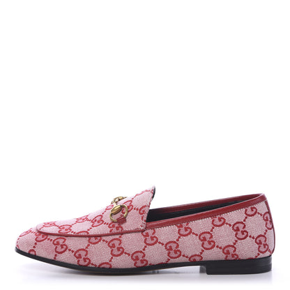 Gucci Canvas GG Monogram Horsebit Womens Jordaan Loafers 36.5 Gardenia Hibiscus Red 1 of 8