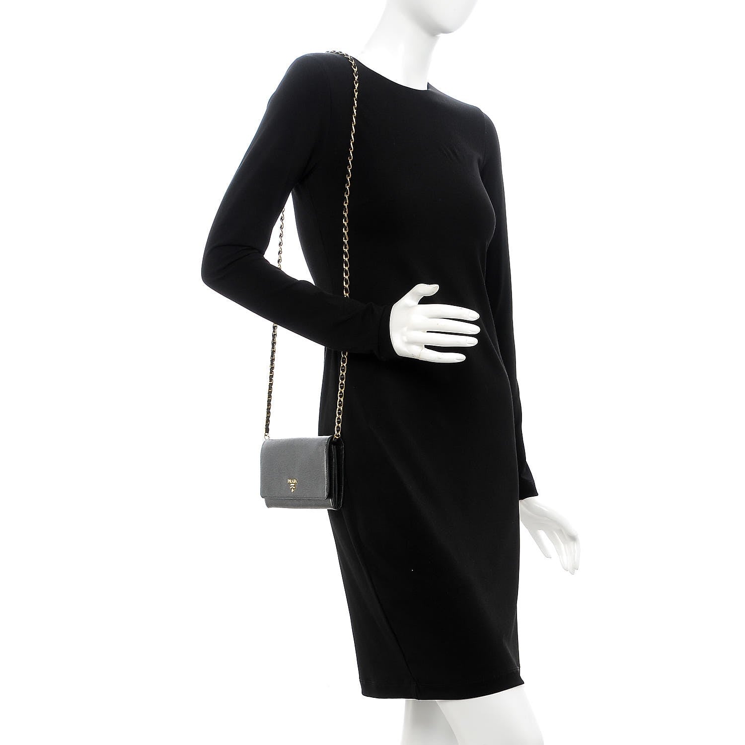 Prada Vitello Move Metal Oro Chain Wallet Black 2 of 8