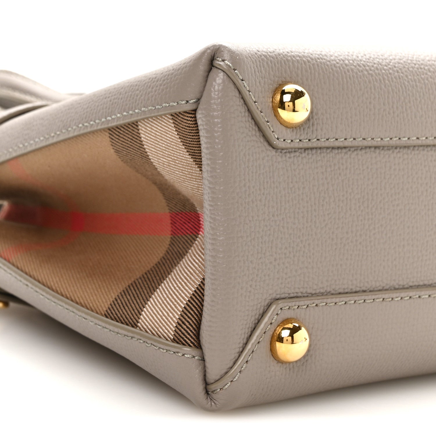Burberry Grainy Calfskin House Check Small Banner Tote Taupe Brown 10 of 11