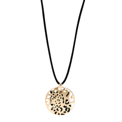 Cartier 18K Yellow Gold Enamel Tsavorite Panthere De Cartier Pendant Cord Necklace 1 of 4