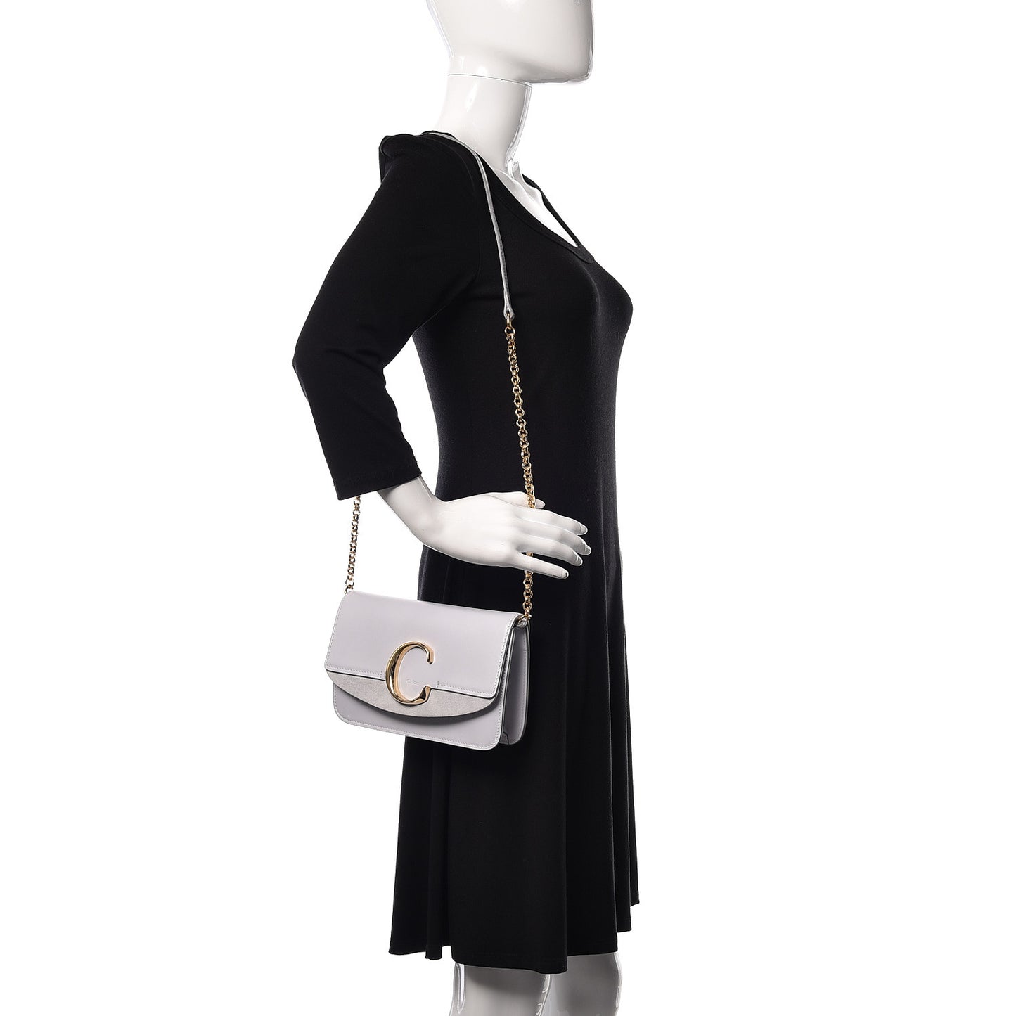Calfskin Suede C Clutch With Chain Light Cloud