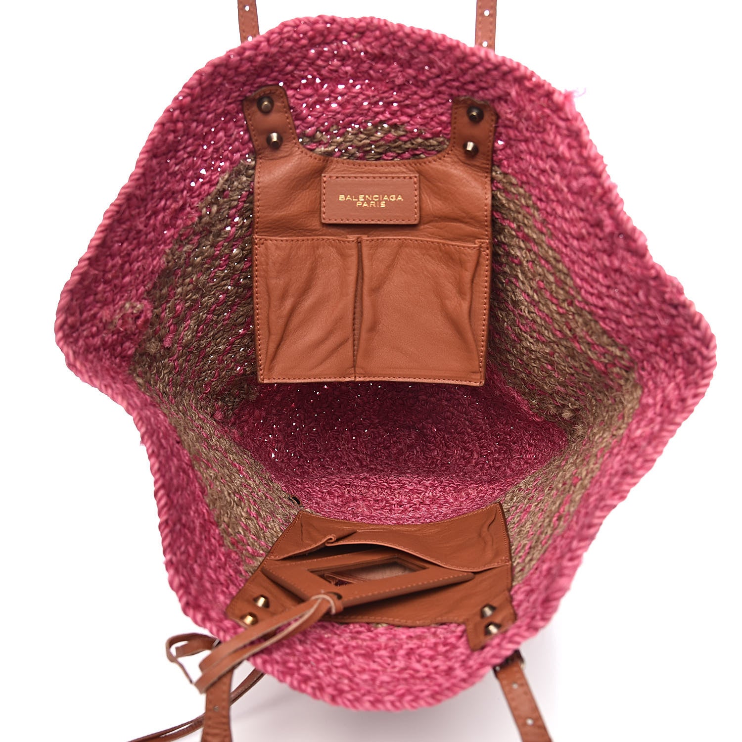 Balenciaga Raffia Panier Two-Toned Raffia Tote Pink Natural 5 of 12