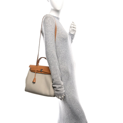 Hermes Military Toile Vache Hunter Herbag Zip Retourne 31 PM Beton Naturel 2 of 12