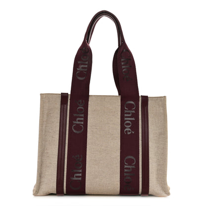 Chloe Cotton Calfskin Medium Woody Ribbon Tote Burgundy 1 of 10