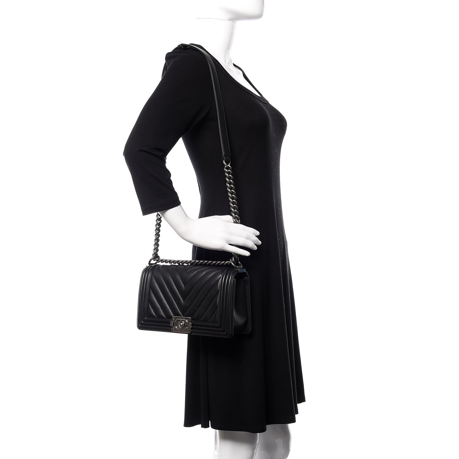 Chanel Calfskin Chevron Medium Boy Flap Black 2 of 11