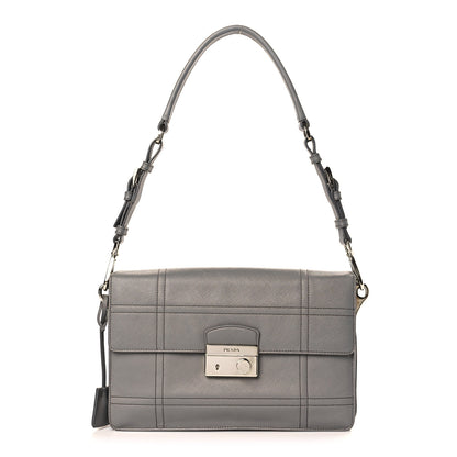 Prada Saffiano Soft Stitched Sound Shoulder Bag Marmo 1 of 9