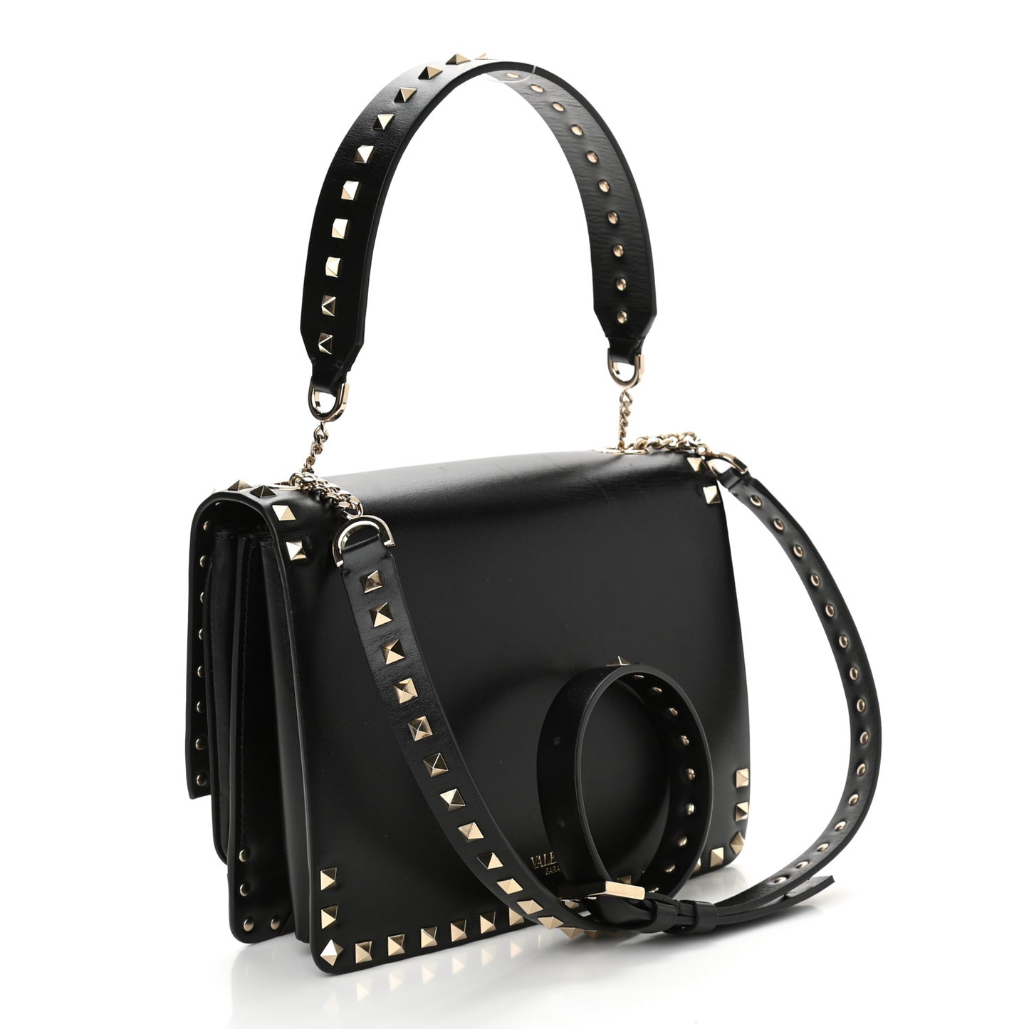 Vitello Rockstud Top Handle Shoulder Bag Black
