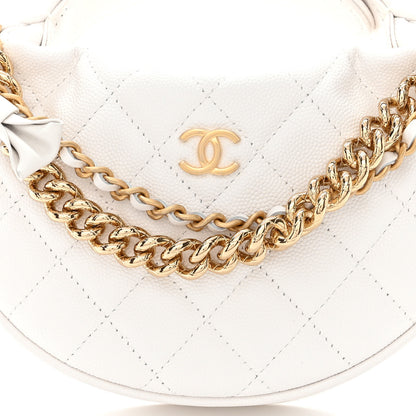Chanel Shiny Caviar Quilted Bow Pouch Hobo White 8 of 13