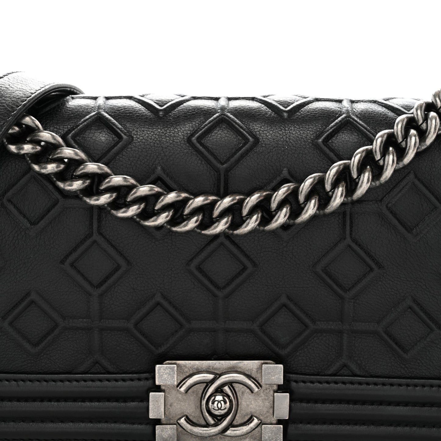 Calfskin Crystal Embossed Medium Boy Flap Black