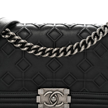 Chanel Calfskin Crystal Embossed Medium Boy Flap Black 5 of 12