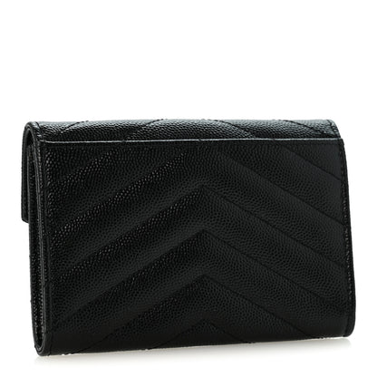 Saint Laurent Grain De Poudre Matelasse Chevron Small Monogram Envelope Wallet Black 3 of 10