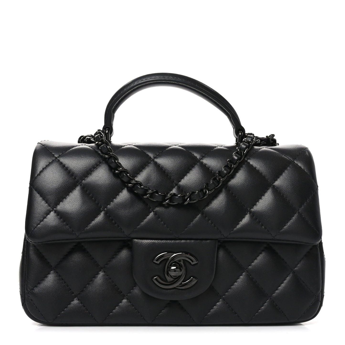 Lambskin Quilted Mini Top Handle Rectangular Flap So Black