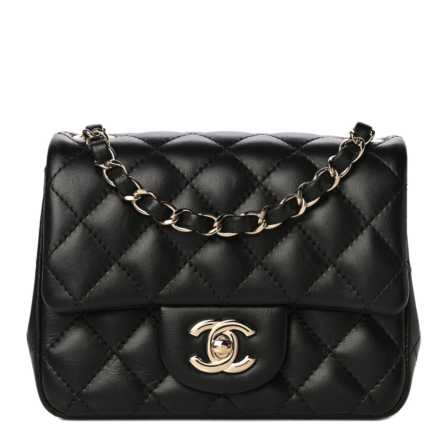Lambskin Quilted Mini Square Flap Black