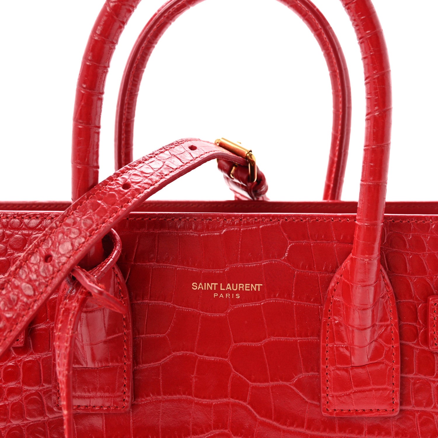 Saint Laurent Calfskin Crocodile Embossed Baby Sac de Jour Eros Red 7 of 9