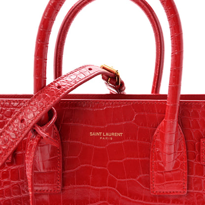 Saint Laurent Calfskin Crocodile Embossed Baby Sac de Jour Eros Red 7 of 9