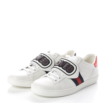 Gucci Calfskin Crystal Web LOVED Embroidered Womens Ace Sneakers 39.5 White 3 of 8