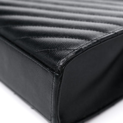 Saint Laurent Grain De Poudre Matelasse Chevron Large Monogram Satchel Black 10 of 21