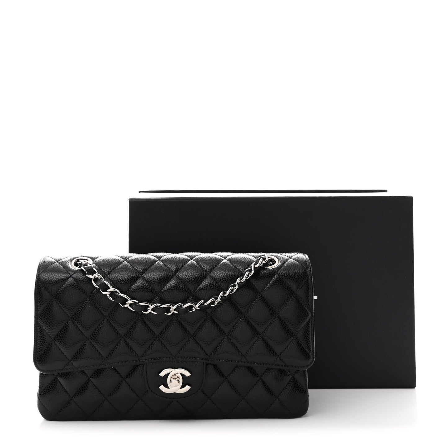 Caviar Quilted Medium Double Flap Black