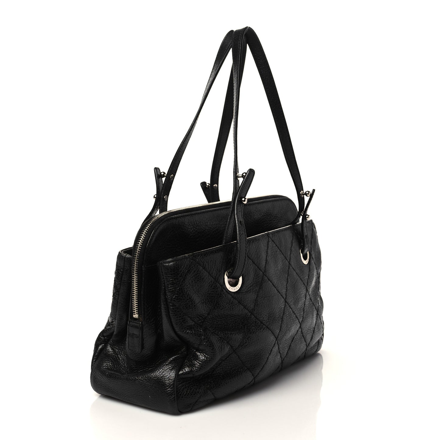 Glazed Calfskin On the Road Zip Tote Black