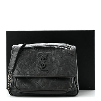 Saint Laurent Crinkled Calfskin Matelasse Monogram Baby Niki Chain Satchel Storm 12 of 12