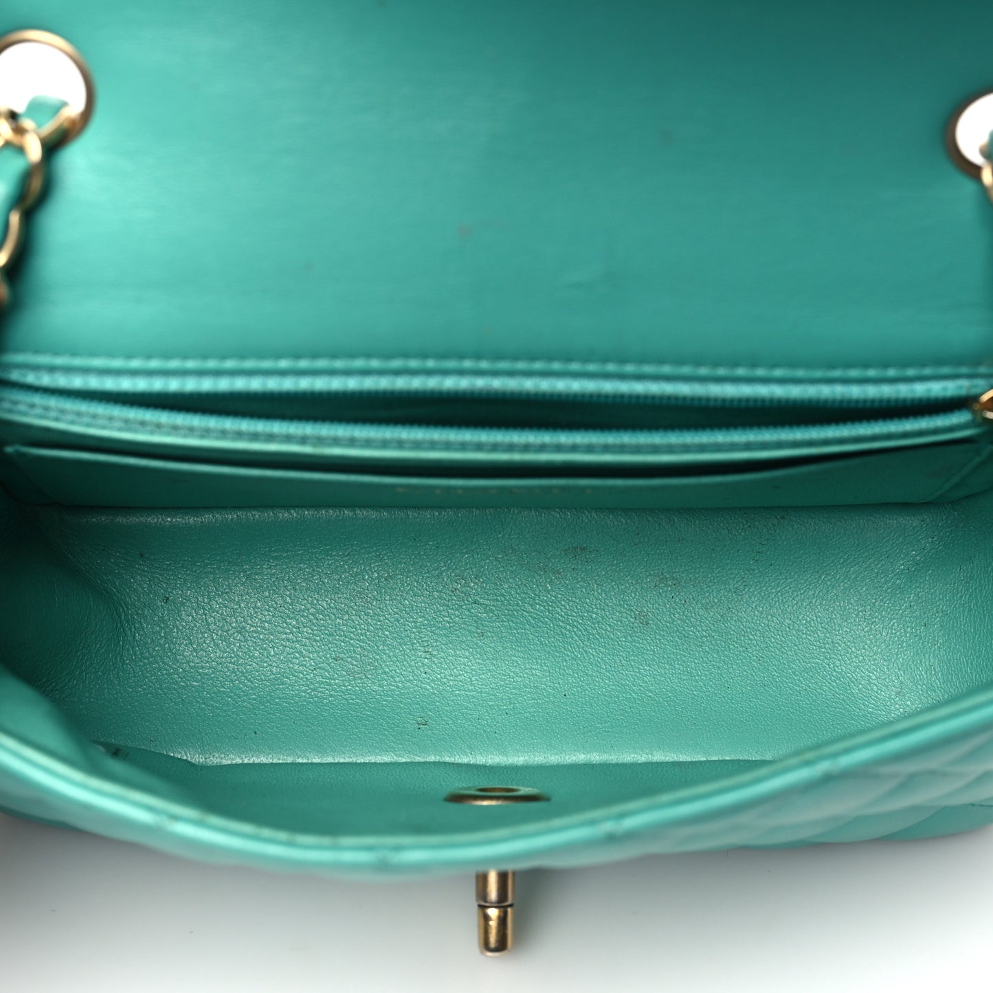 Lambskin Quilted Mini Rectangular Flap Turquoise