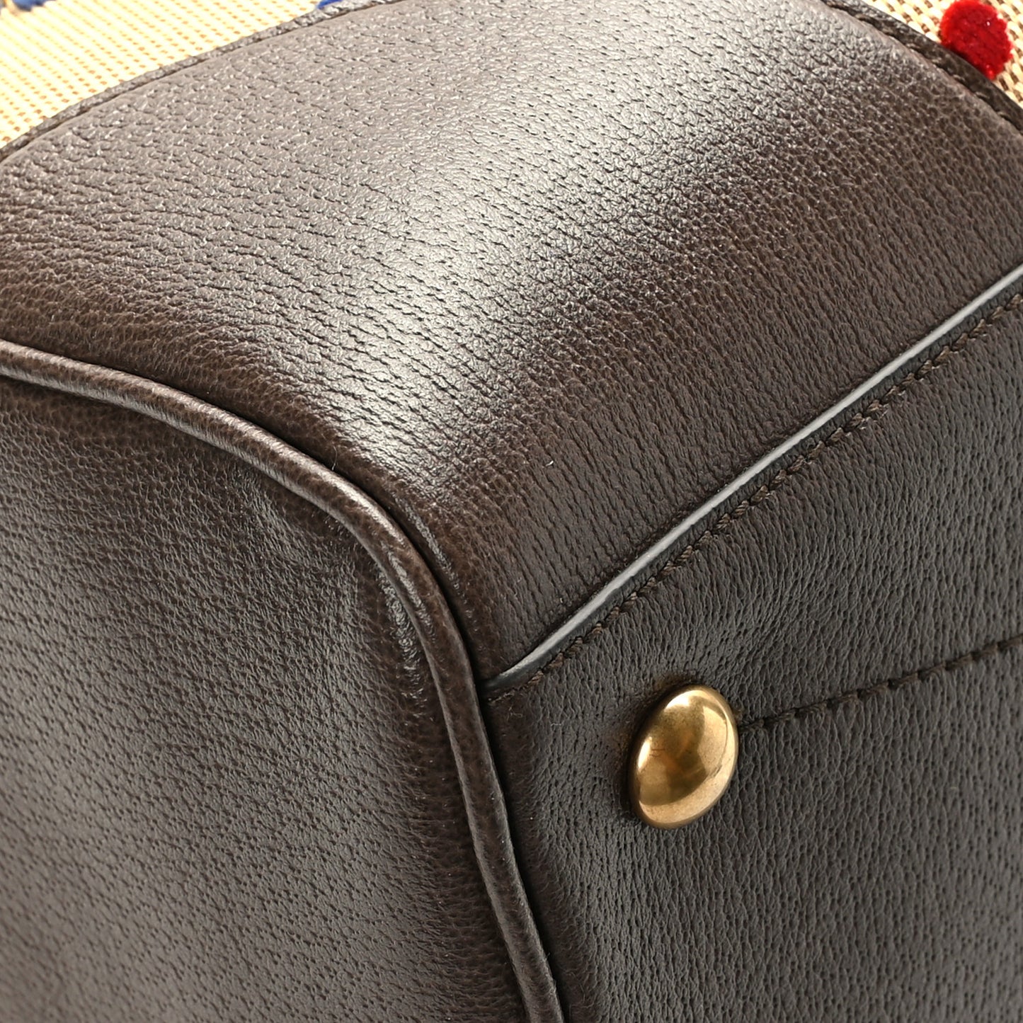 X ADIDAS Canvas Textured Dollar Calfskin Web GG Monogram Trefoil Large Bowling Bag Beige Brown Multicolor