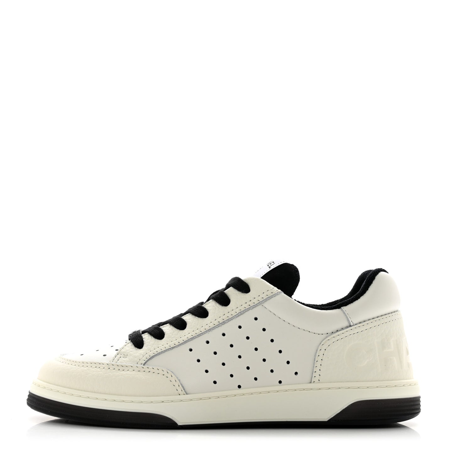 Grained Calfskin Fabric Womens Logo Sneakers 39.5 White Black