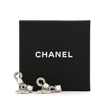 Chanel Metal Crystal Pearl Coco CC Earrings Silver 5 of 5