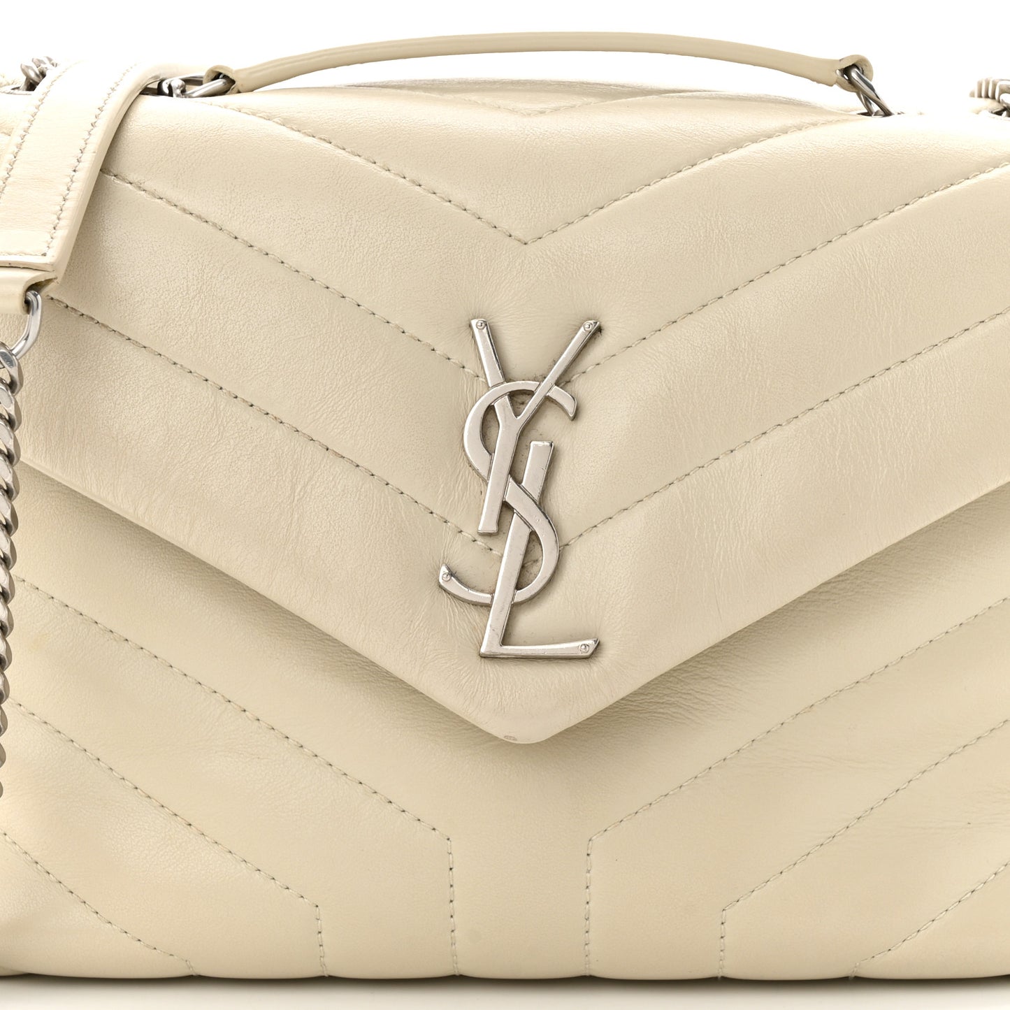 Calfskin Y Quilted Monogram Small Loulou Chain Satchel Blanc Vintage