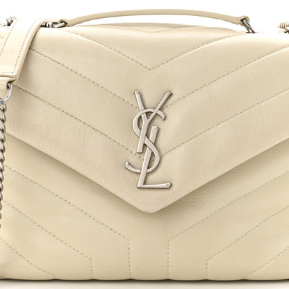 Saint Laurent Calfskin Y Quilted Monogram Small Loulou Chain Satchel Blanc Vintage 8 of 13