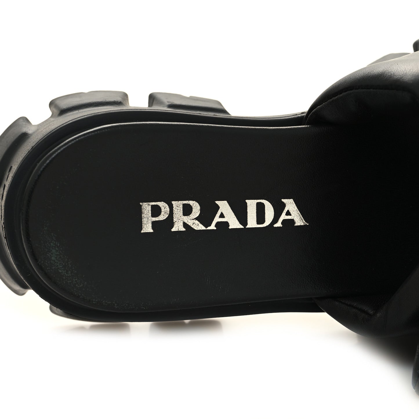 Nappa Soft Padded Metal Triangle Logo Monolith 55mm Slide Sandals 39 Black