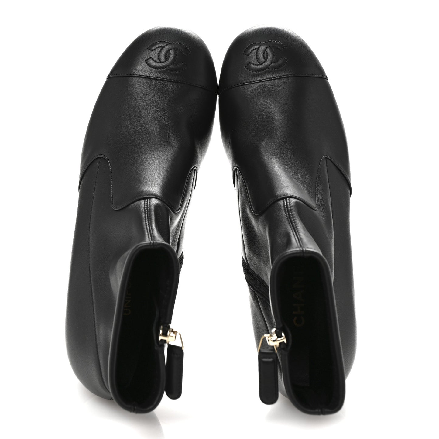 Stretch Lambskin Cap Toe CC Uniform Short Boots 37.5 Black