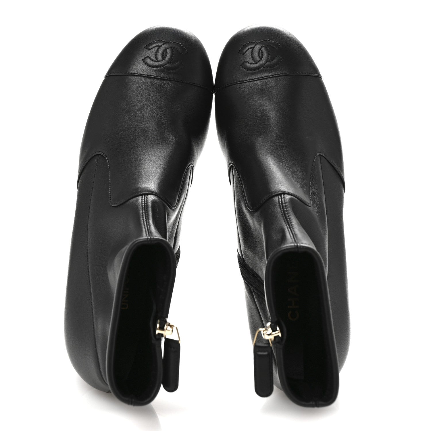 Chanel Stretch Lambskin Cap Toe CC Uniform Short Boots 37.5 Black 2 of 9