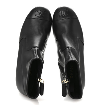 Chanel Stretch Lambskin Cap Toe CC Uniform Short Boots 37.5 Black 2 of 9