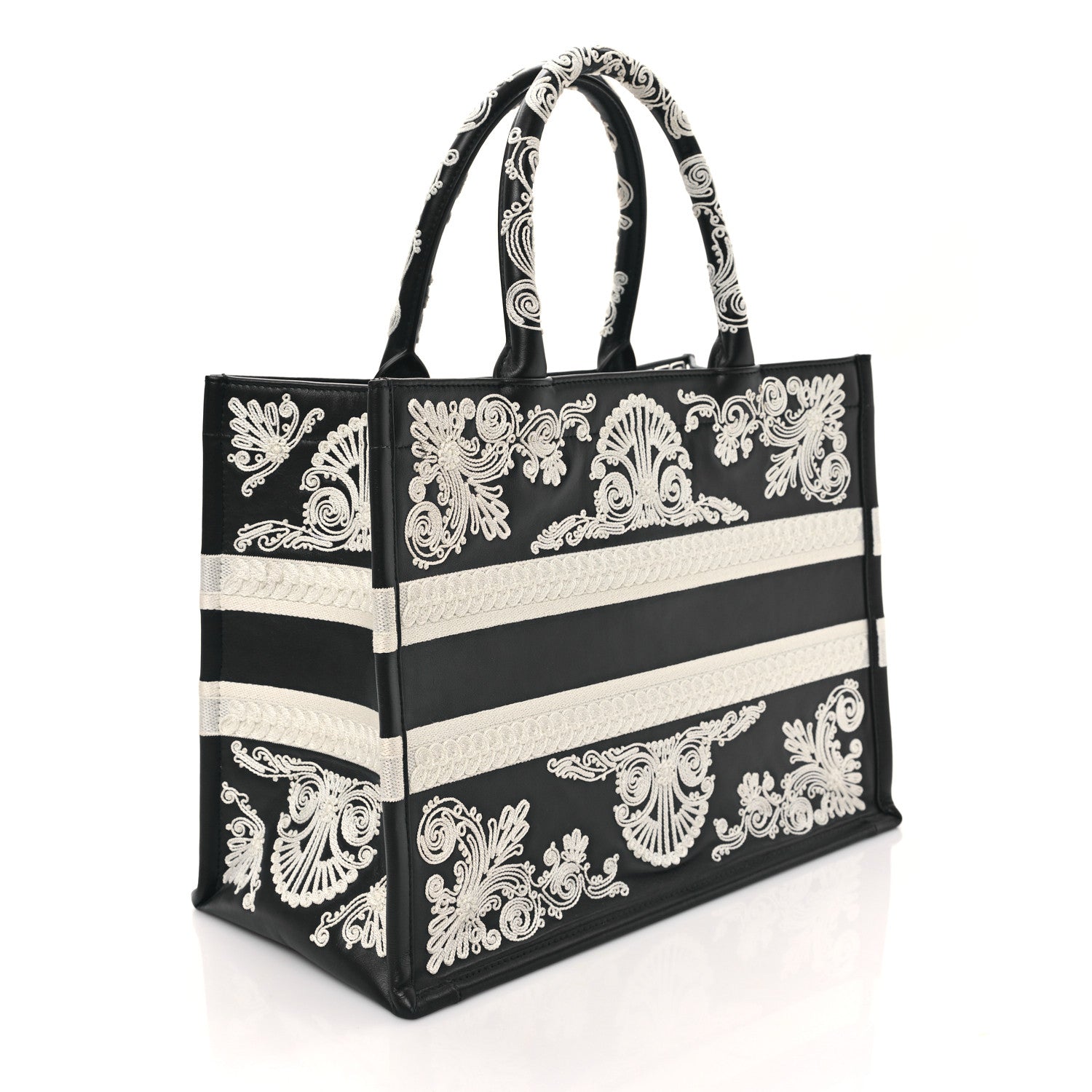 Christian Dior Calfskin Cornely-Effect Embroidery Medium Book Tote Black White 3 of 9