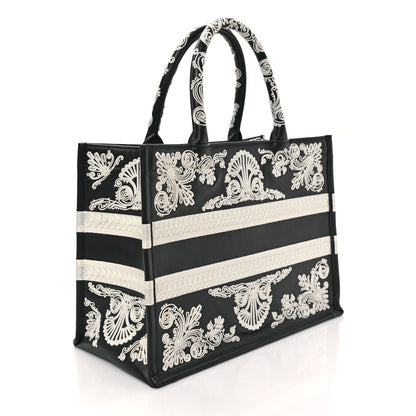 Christian Dior Calfskin Cornely-Effect Embroidery Medium Book Tote Black White 3 of 9