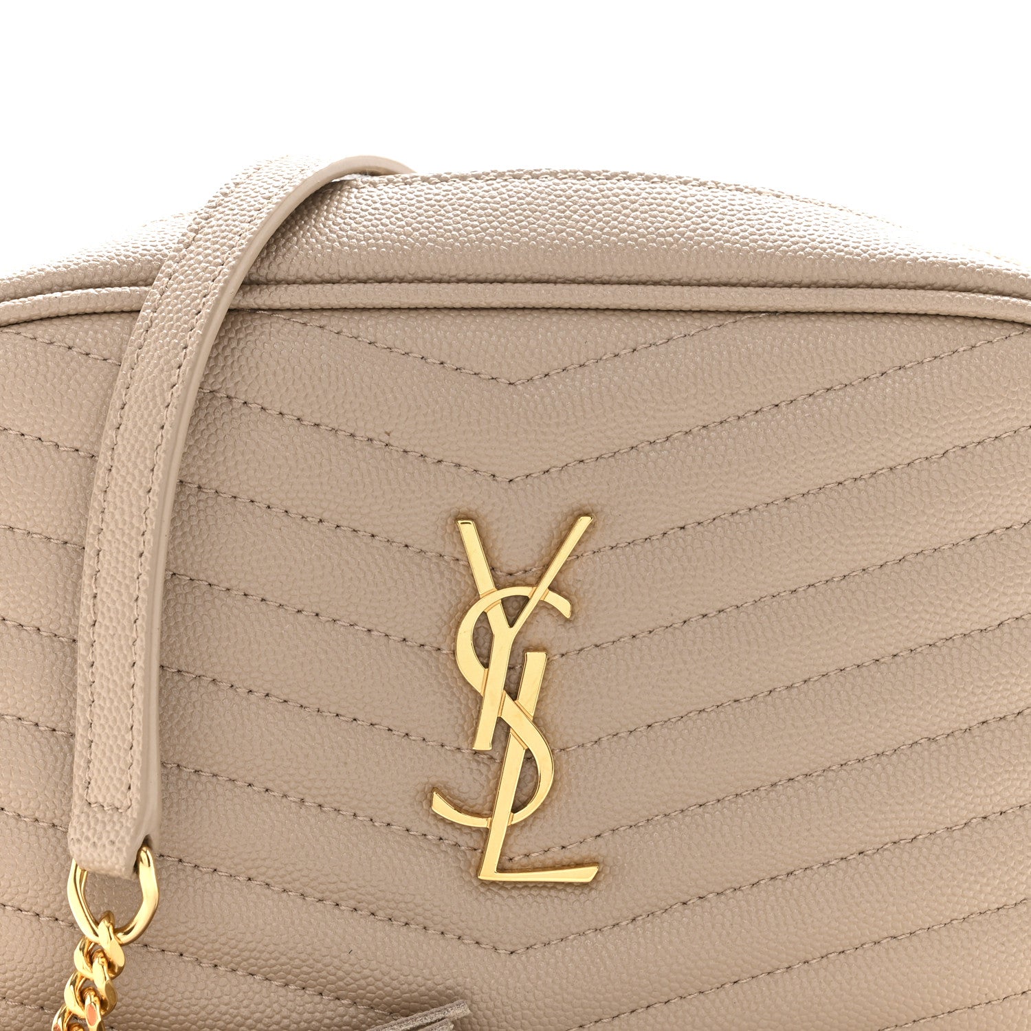 Saint Laurent Grain De Poudre Matelasse Monogram Mini Lou Camera Bag Dark Beige 8 of 12