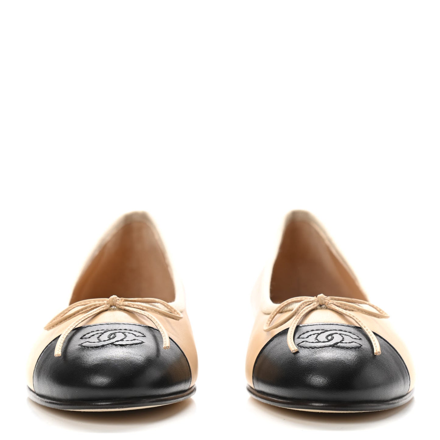 Lambskin Cap Toe CC Ballerina Flats 37.5 Beige Black